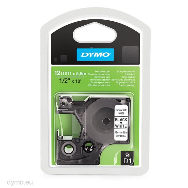 Picture of DYMO D1 Durable Polyester Tape 16959 Black on White 12mmx5.5